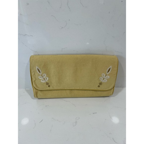 Serena & Lily Handbags - Serena and Lily Large Yellow Canvas Embroidered Diaper Holder Or Clutch New 8x13